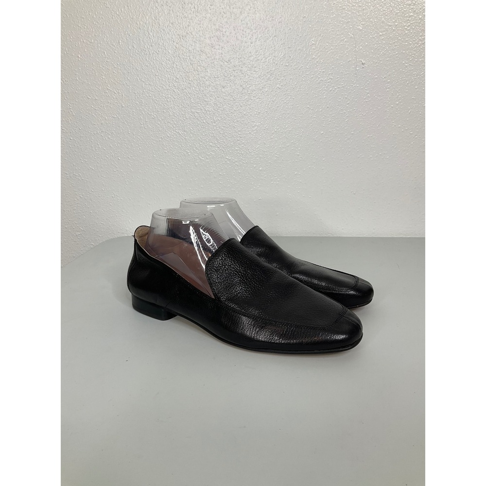 Corso Como Black Pebbled Leather Square Toe Slip On Loafers Womens 9